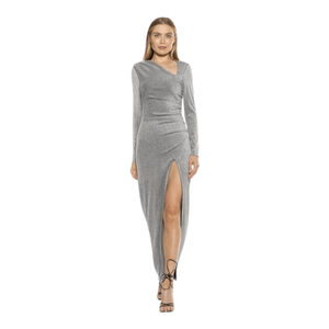 Alexis Admor Cutout Silver Ruched Shimmer Gown Size Small